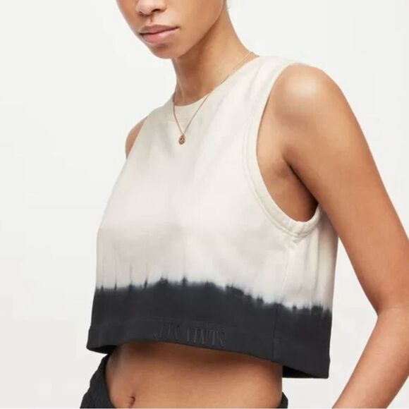 All Saints Tops - AllSaints Lila‎ Ombre Cropped Sleeveless Sweatshirt Top Cream Black Small